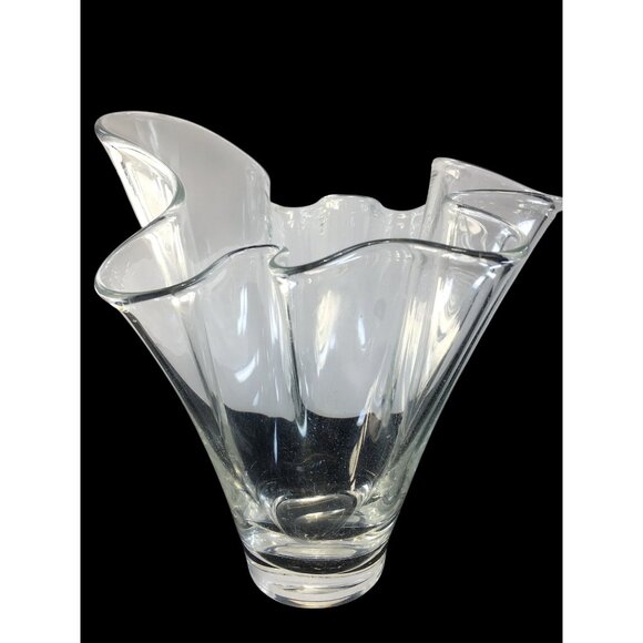 Vintage Handkerchief Ruffled Vase Crystal Art Glass Home Decor 9.5'' Tall